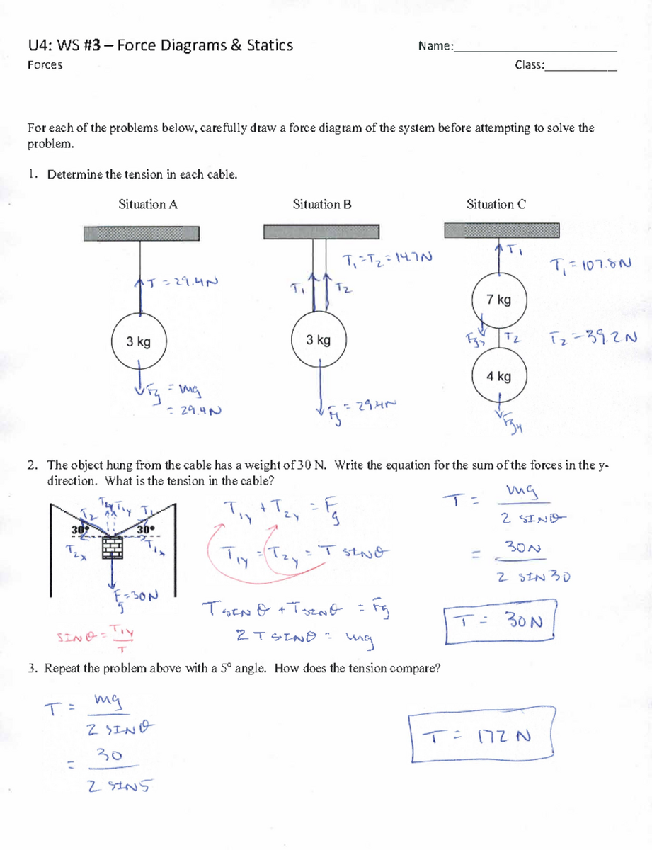 05b U2 WS 3 Force Diagrams And Statics Answers U4 WS 3 Force Diagrams Amp Statics Forces Studocu