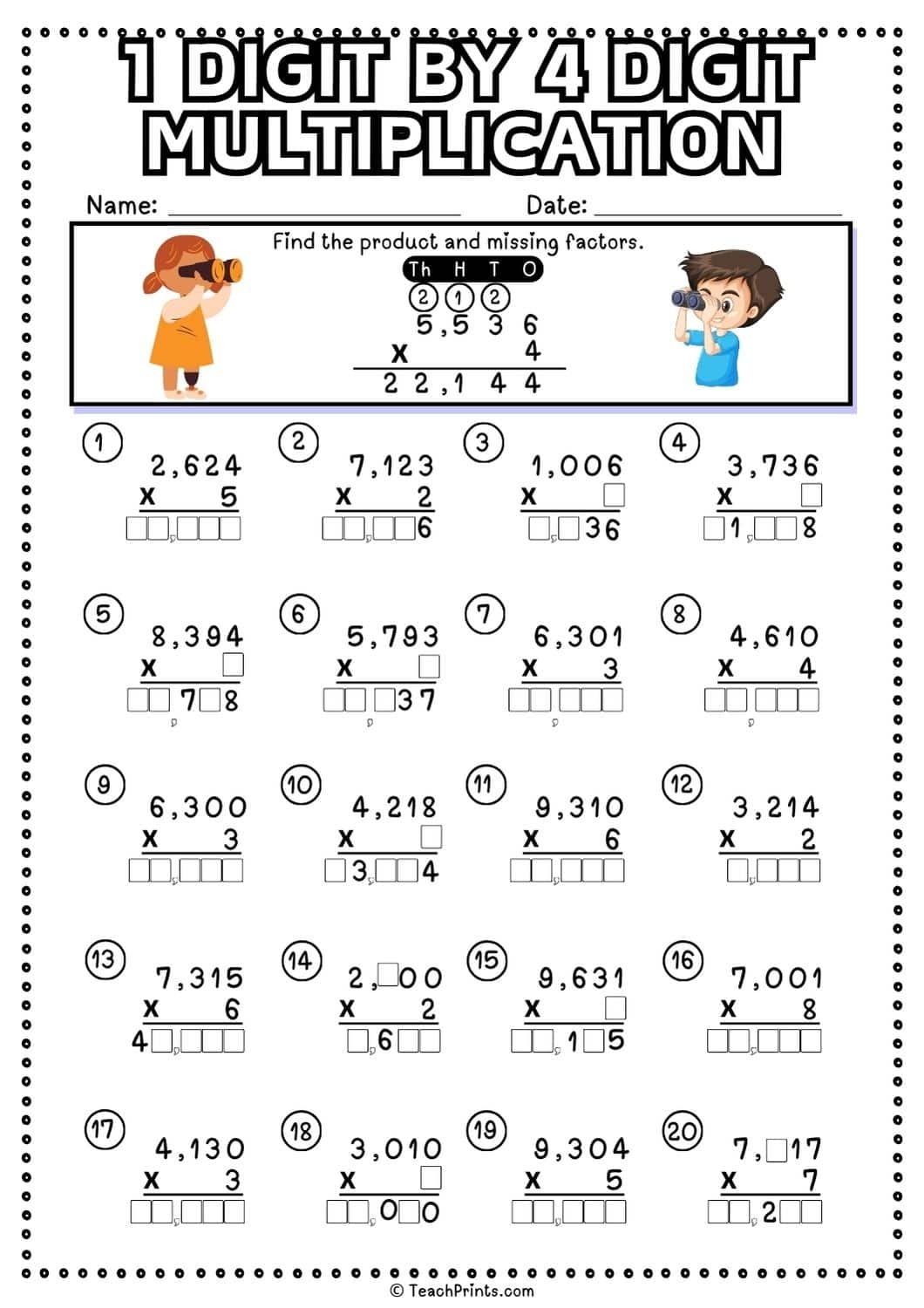 1 Digit By 4 Digit Multiplication Worksheets Teach Prints 1 Digit By 4 Digit Multiplication Worksheets Teach Prints