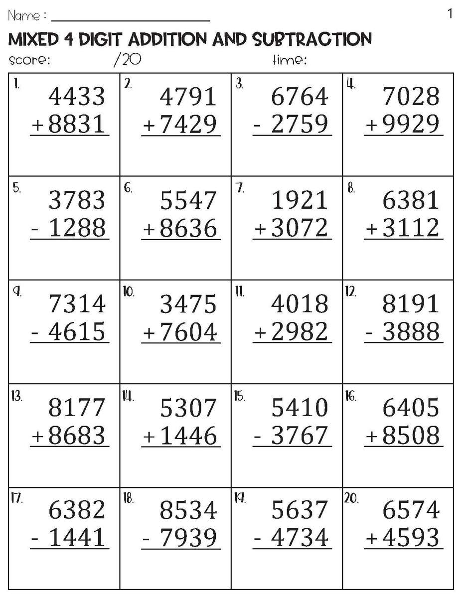 100 Four Digit Mixed Addition And Subtraction With And Without Regrouping Worksheets Etsy Israel