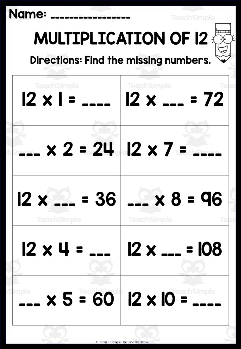 13 MULTIPLICATION WORKSHEETS Missing Numbers By Teach Simple