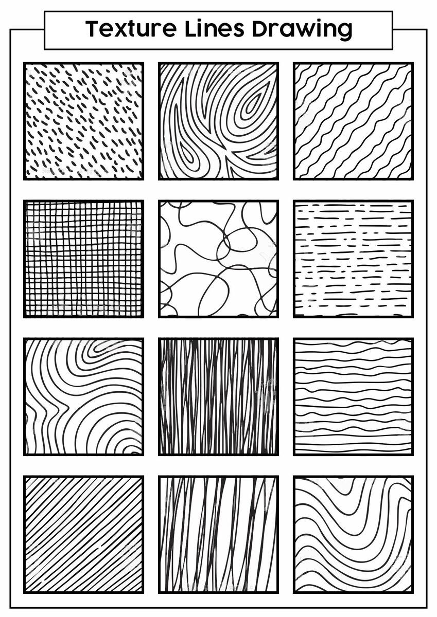 15 Texture Line Drawing Techniques Worksheet