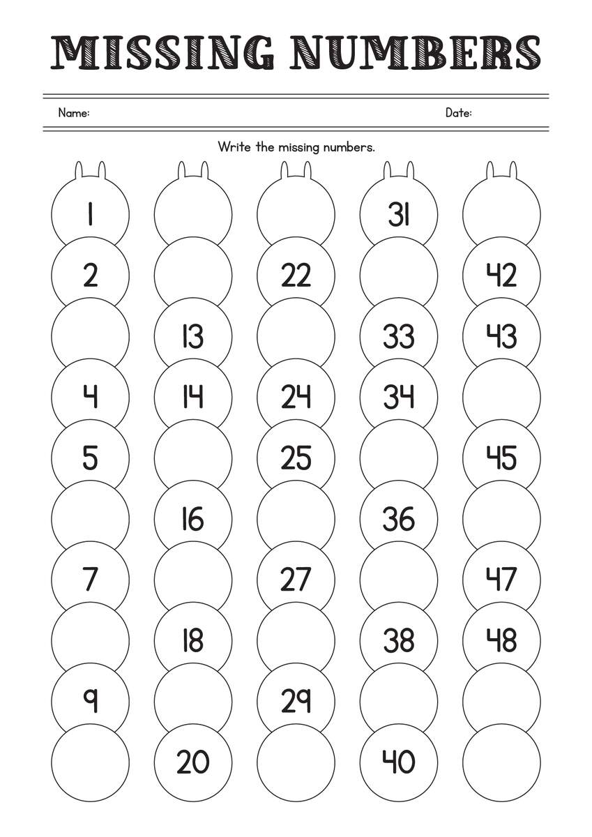 Missing Number Games For Kindergarten Worksheets