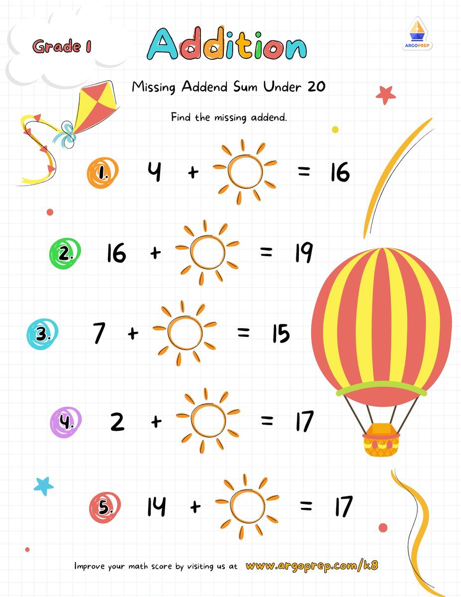 1st Grade Subtraction Missing Addend Sum Under 20 Worksheets For Free ArgoPrep 1st Grade Subtraction Missing Addend Sum Under 20 Worksheets For Free ArgoPrep