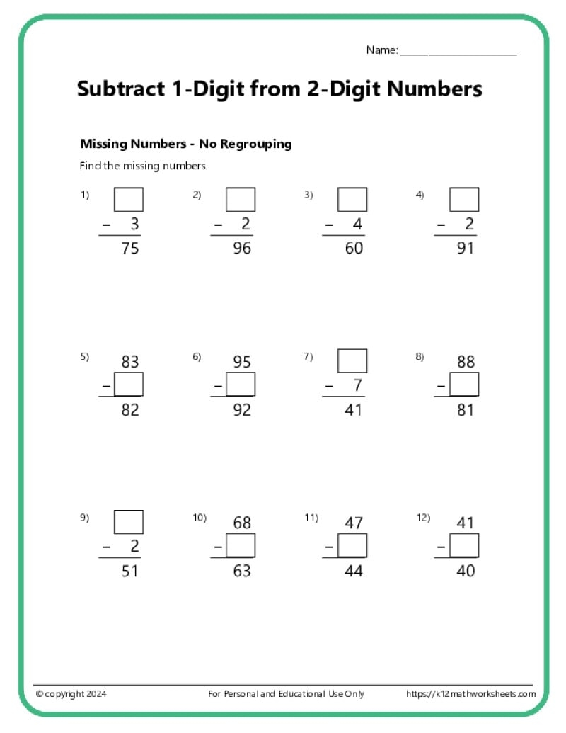1st Grade Subtraction Worksheets
