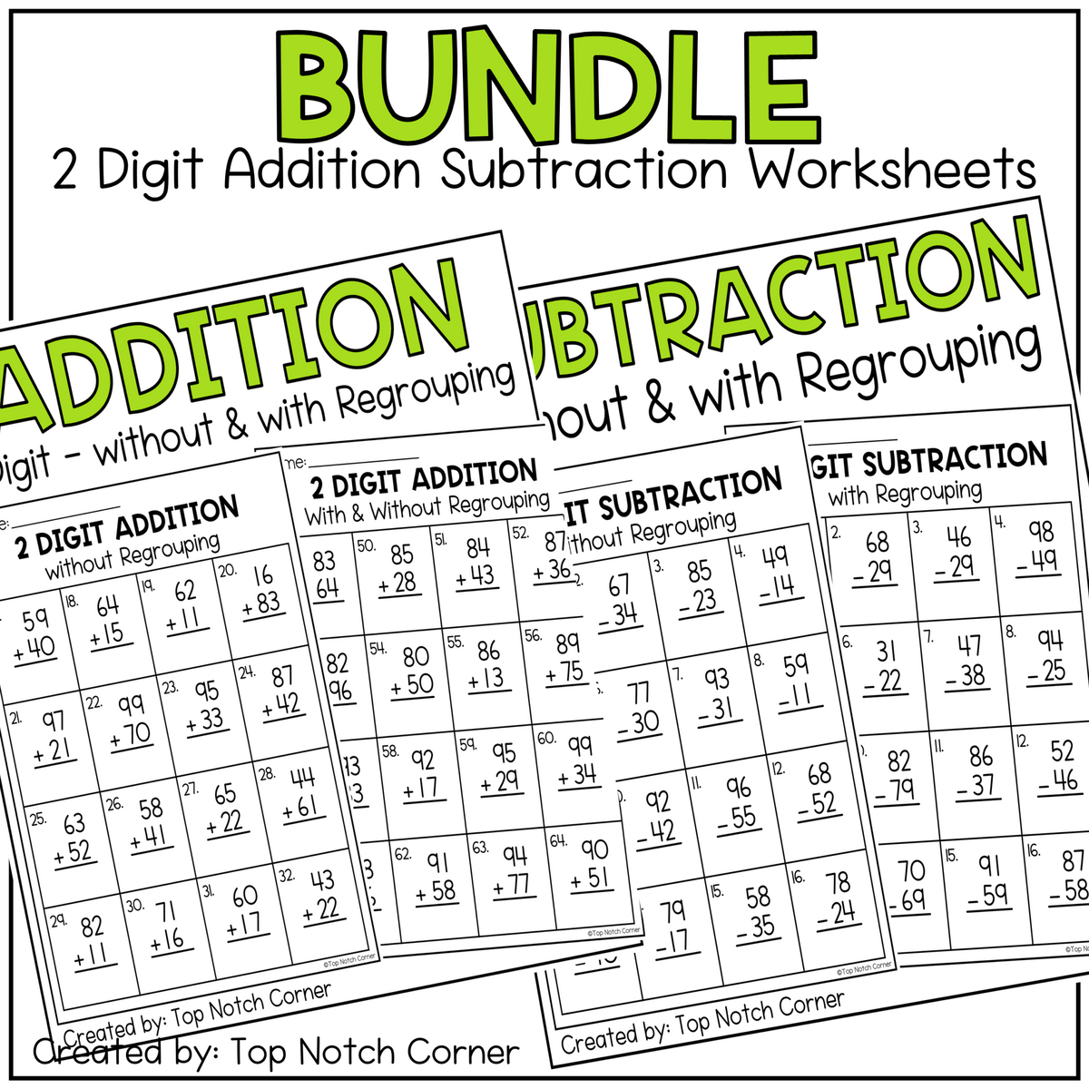 2 Digit Addition And Subtraction Worksheets With And Without Regrouping Math Bundle Made By Teachers 2 Digit Addition And Subtraction Worksheets With And Without Regrouping Math Bundle Made By Teachers