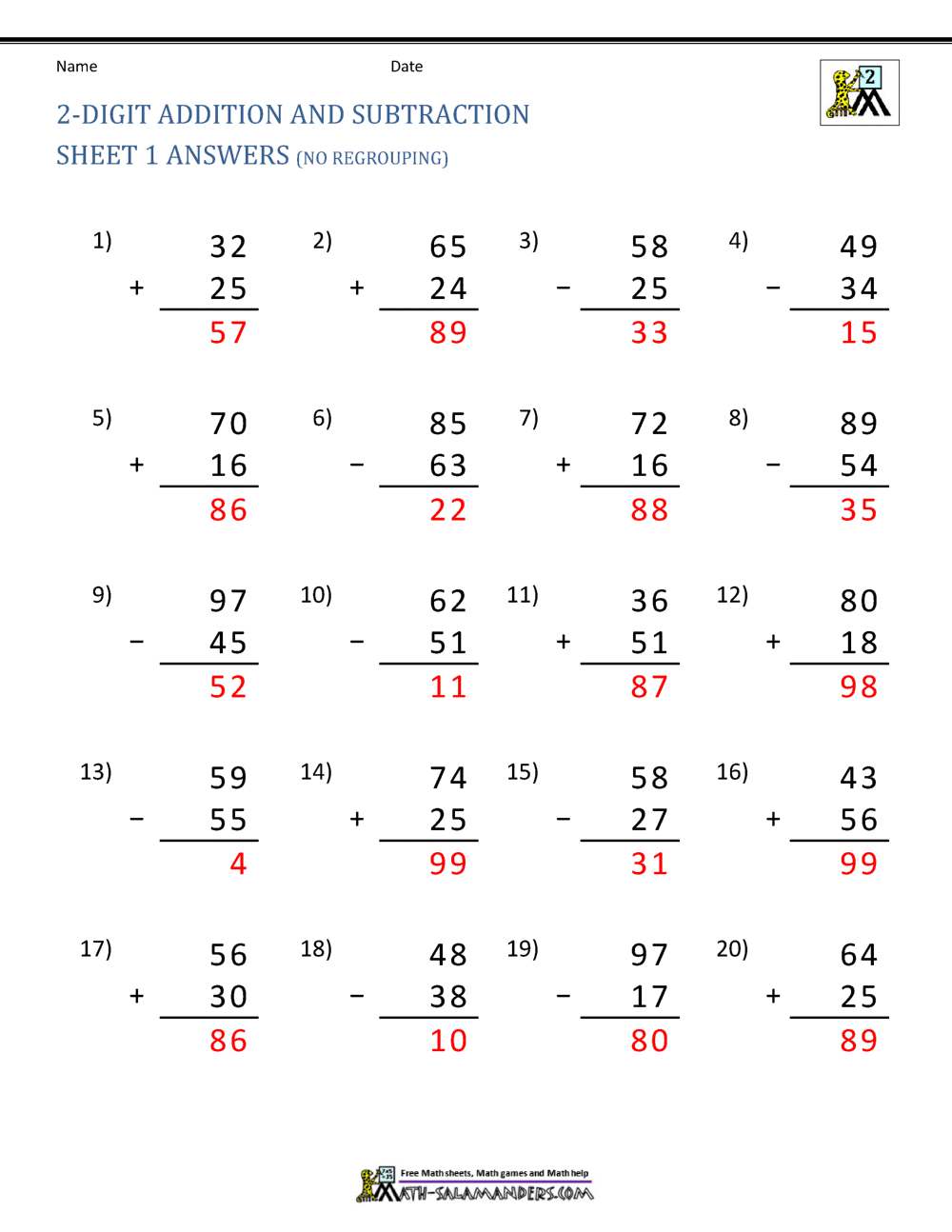 2 Digit Addition And Subtraction Worksheets 2 Digit Addition And Subtraction Worksheets