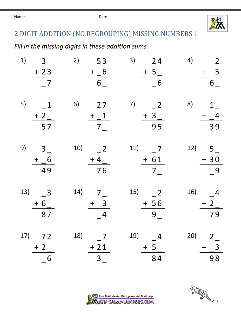 2 Digit Addition Without Regrouping 2 Digit Addition Without Regrouping