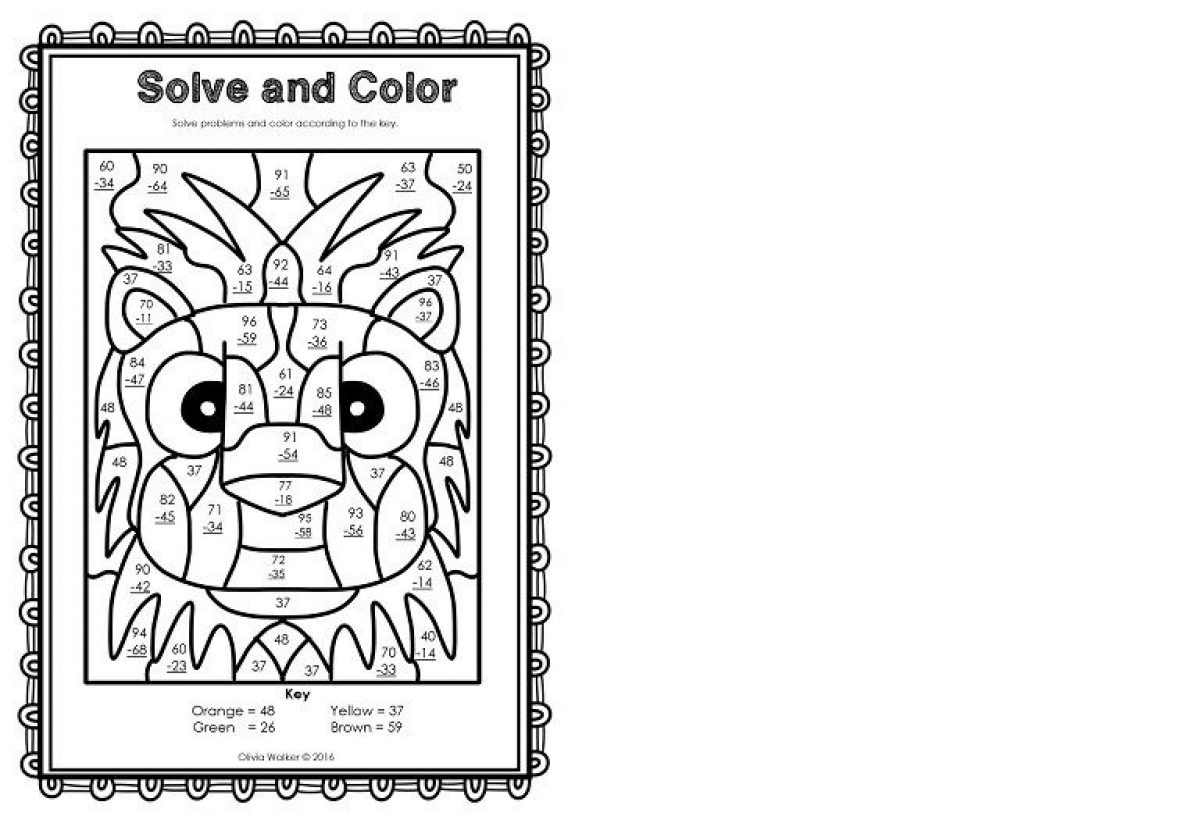 2 Digit Subtraction Coloring Worksheets Worksheet School