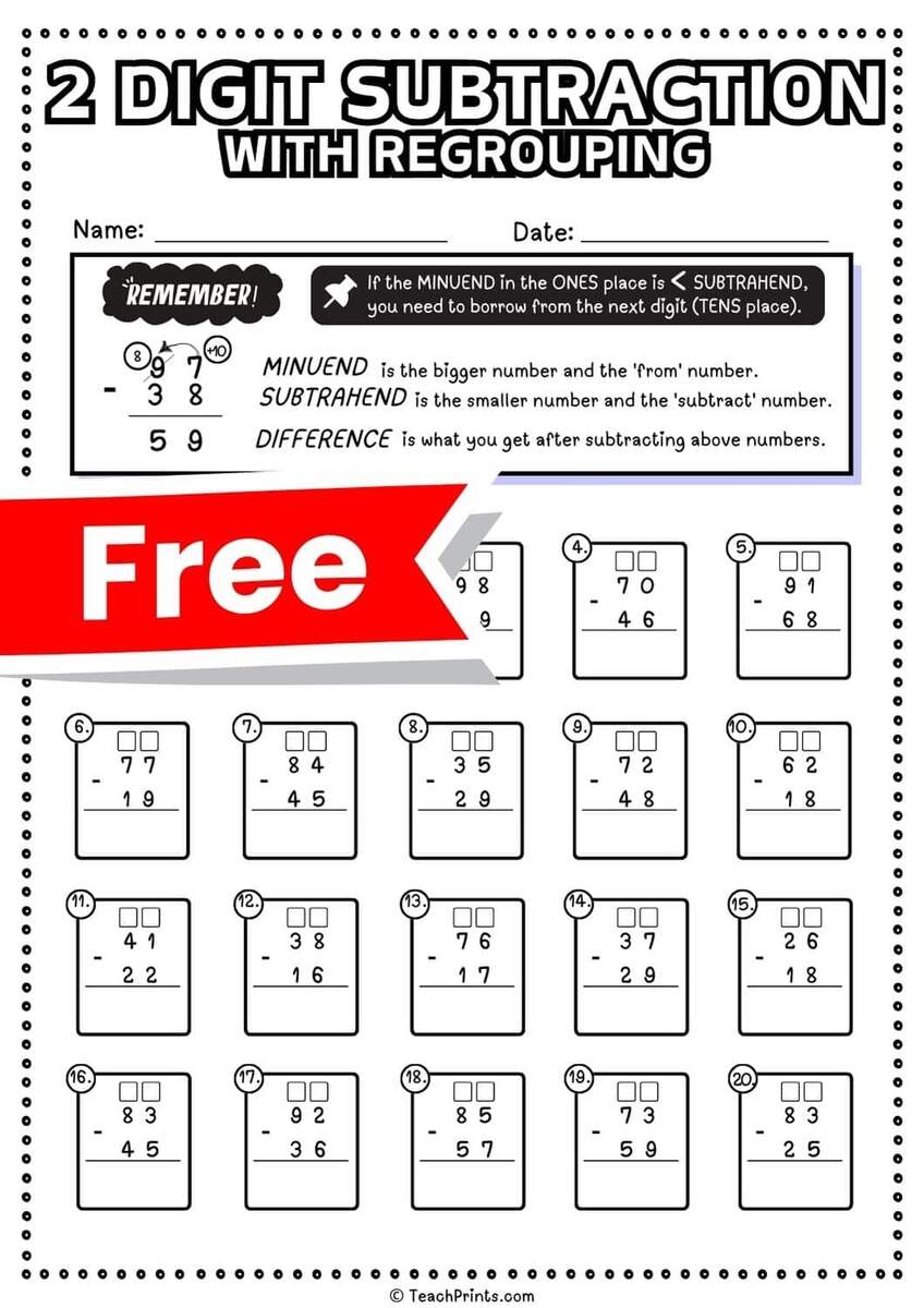2 Digit Subtraction With Regrouping Worksheets Teach Prints 2 Digit Subtraction With Regrouping Worksheets Teach Prints