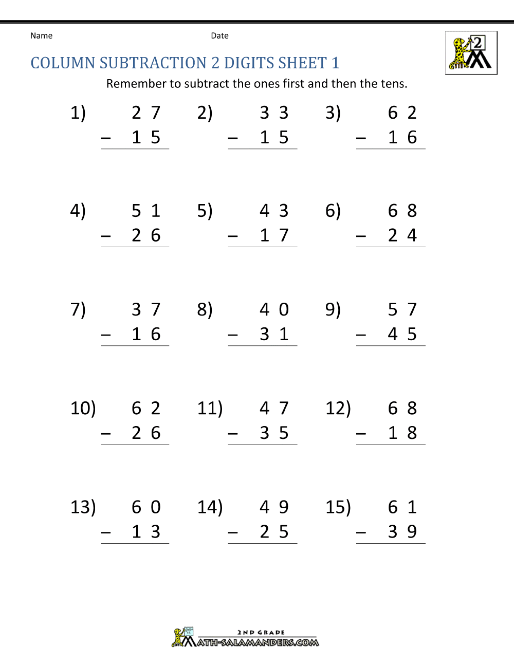 2 Digit Subtraction With Regrouping Number Math Worksheets For Grade 1 2 3 Made By Teachers
