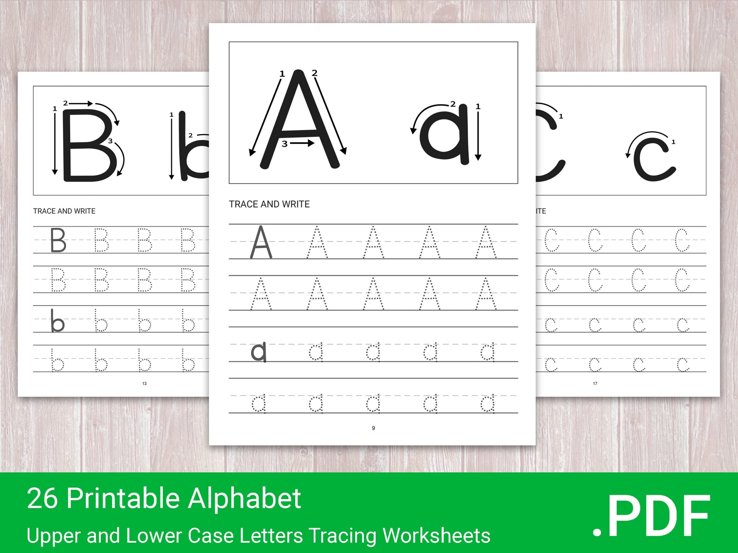 26 Printable Alphabet Upper And Lower Case Letters Tracing Worksheets For Preschool Kindergarten Handwriting Free Commercial Use Etsy