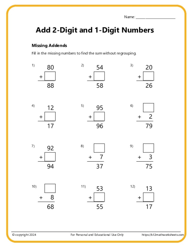 2nd Grade Addition Worksheets Missing Addend Worksheets Superstar Worksheets