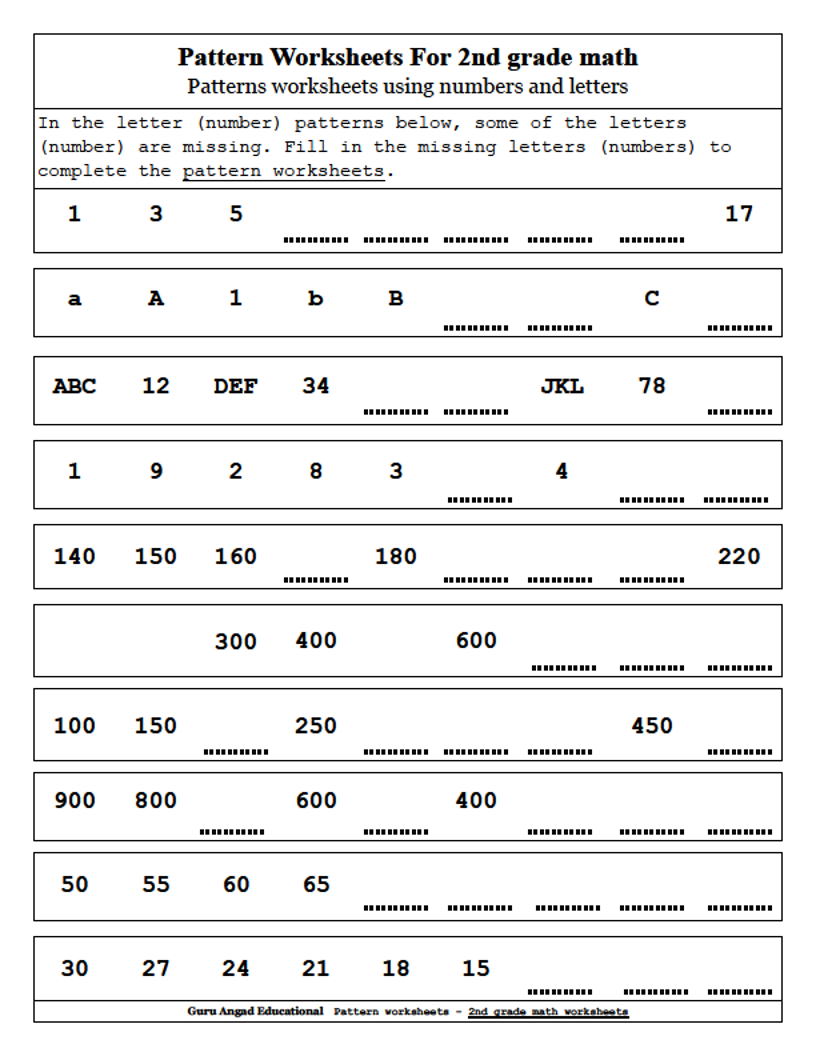 Free Pattern Worksheet 2nd Grade Download Free Pattern Worksheet 2nd Grade Png Images Free Worksheets On Clipart Library