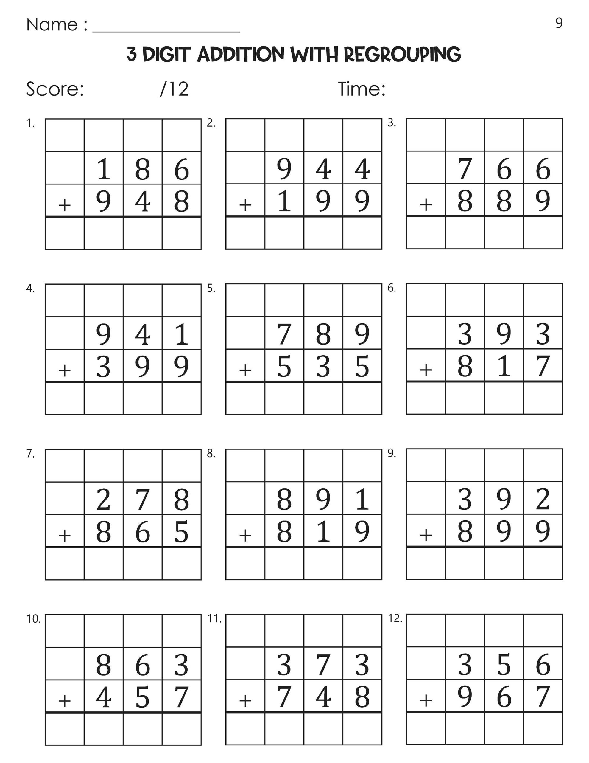 3 Digit Addition With Regrouping Worksheets Etsy 10 WORKSHEETS OF 3 DIGIT ADDITION WITH REGROUPING By Teach Simple