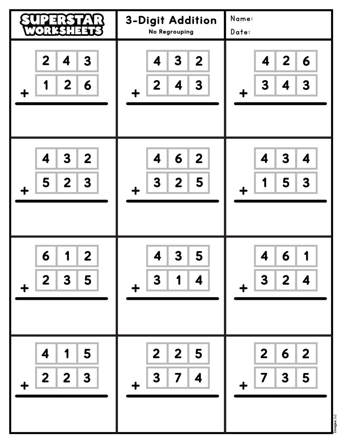 3 Digit Addition Worksheets Superstar Worksheets 3 Digit Addition With Regrouping Worksheets Etsy