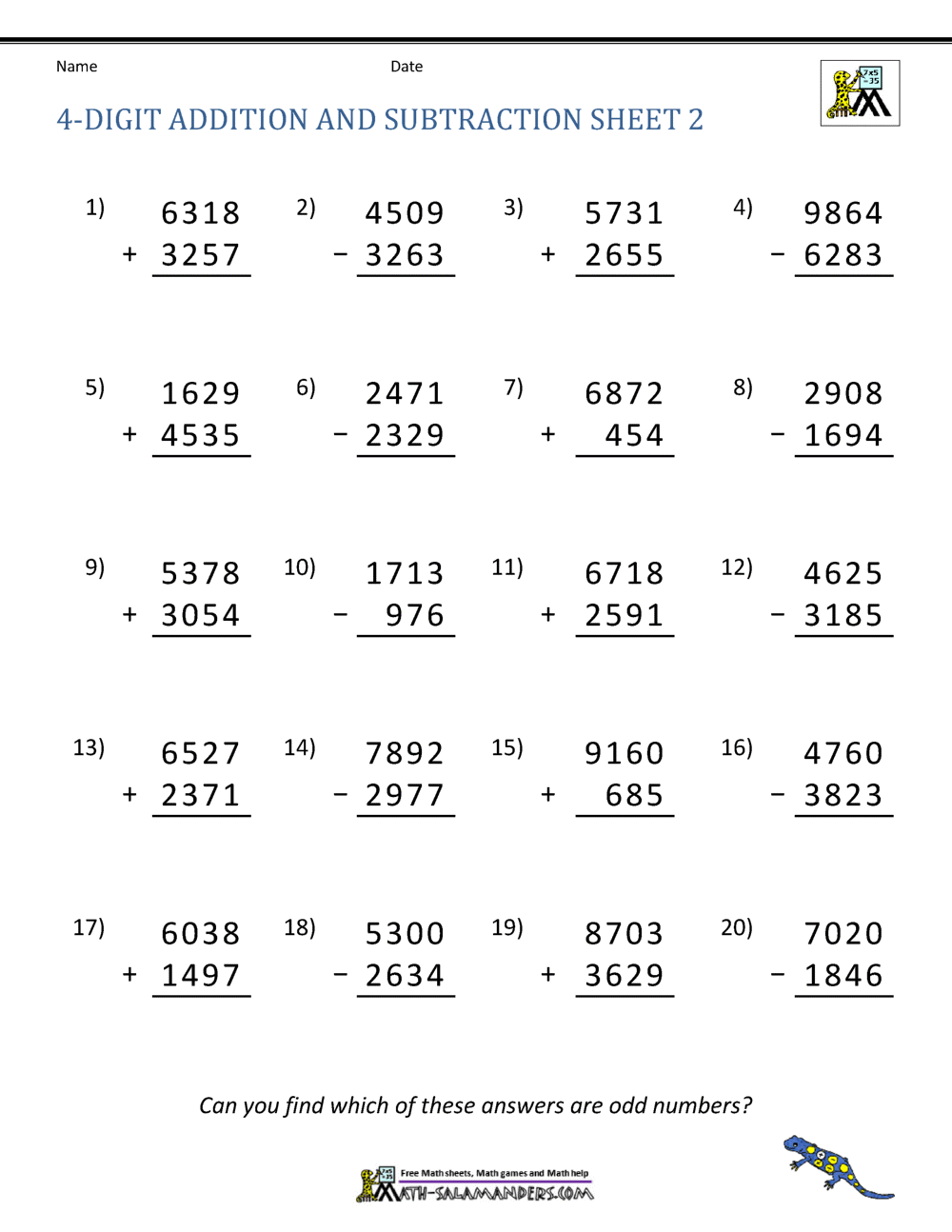 4 Digit Addition And Subtraction Worksheets Multi Digit Addition And Subtraction Elementary Studies