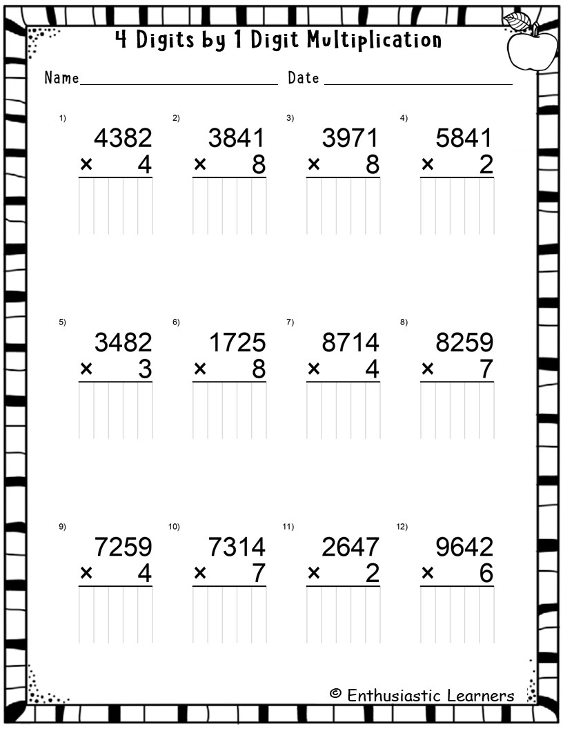 4 Digit By 1 Digit Long Multiplication Worksheets Math Problems Teaching Resources 4 Digit By 1 Digit Long Multiplication Worksheets Math Problems Teaching Resources