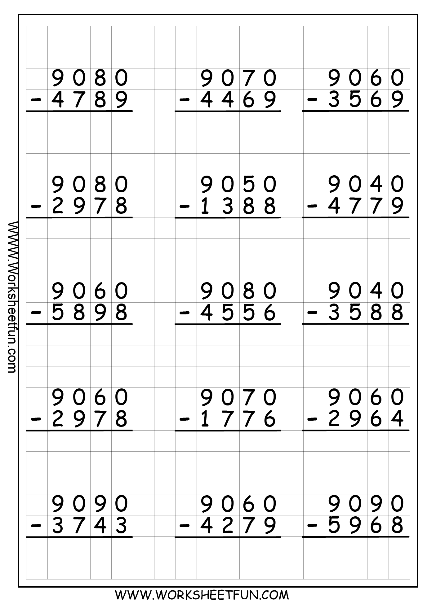 4 Digit Subtraction With Regrouping Borrowing 9 Worksheets Worksheets Library