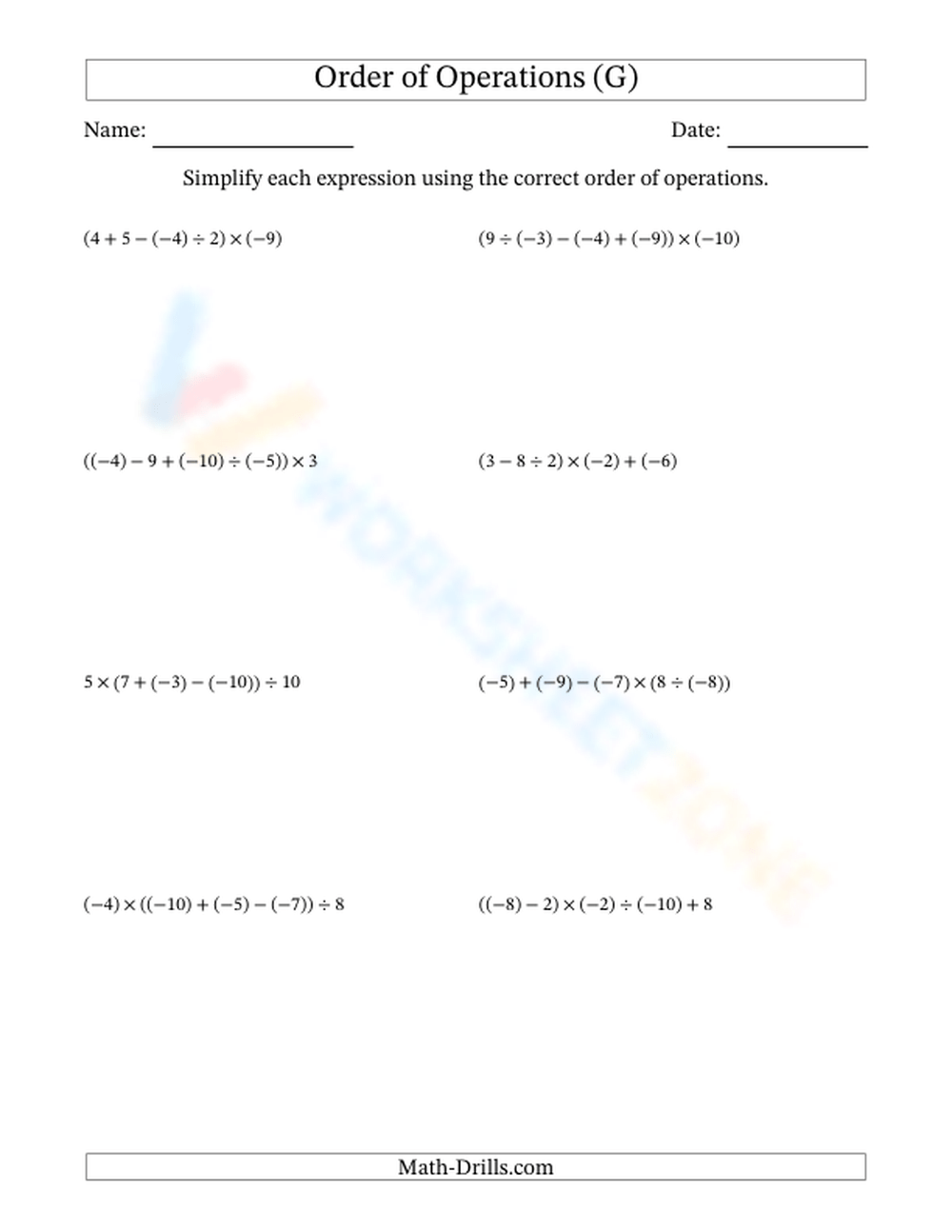 4 Step Order Of Operation With Integers 17 Worksheet 4 Step Order Of Operation With Integers 17 Worksheet