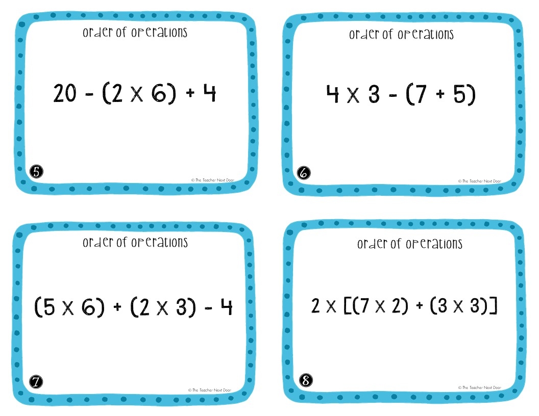 5th Grade Order Of Operations Task Cards Order Of Operations Center Game The Teacher Next Door