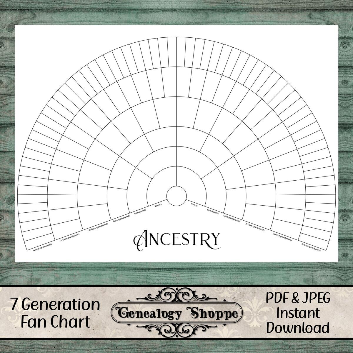 7 Generation Genealogy Family Tree Wall Art Print Fill 30 X 22 Inch Digital Printable Fan Chart Genealogy Family History Ancestry Etsy