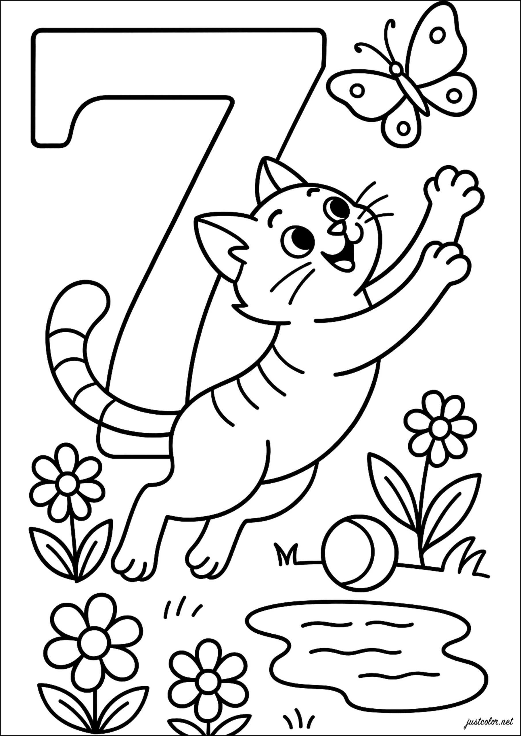 7 Happy Games With A Happy Cat Number Coloring Pages