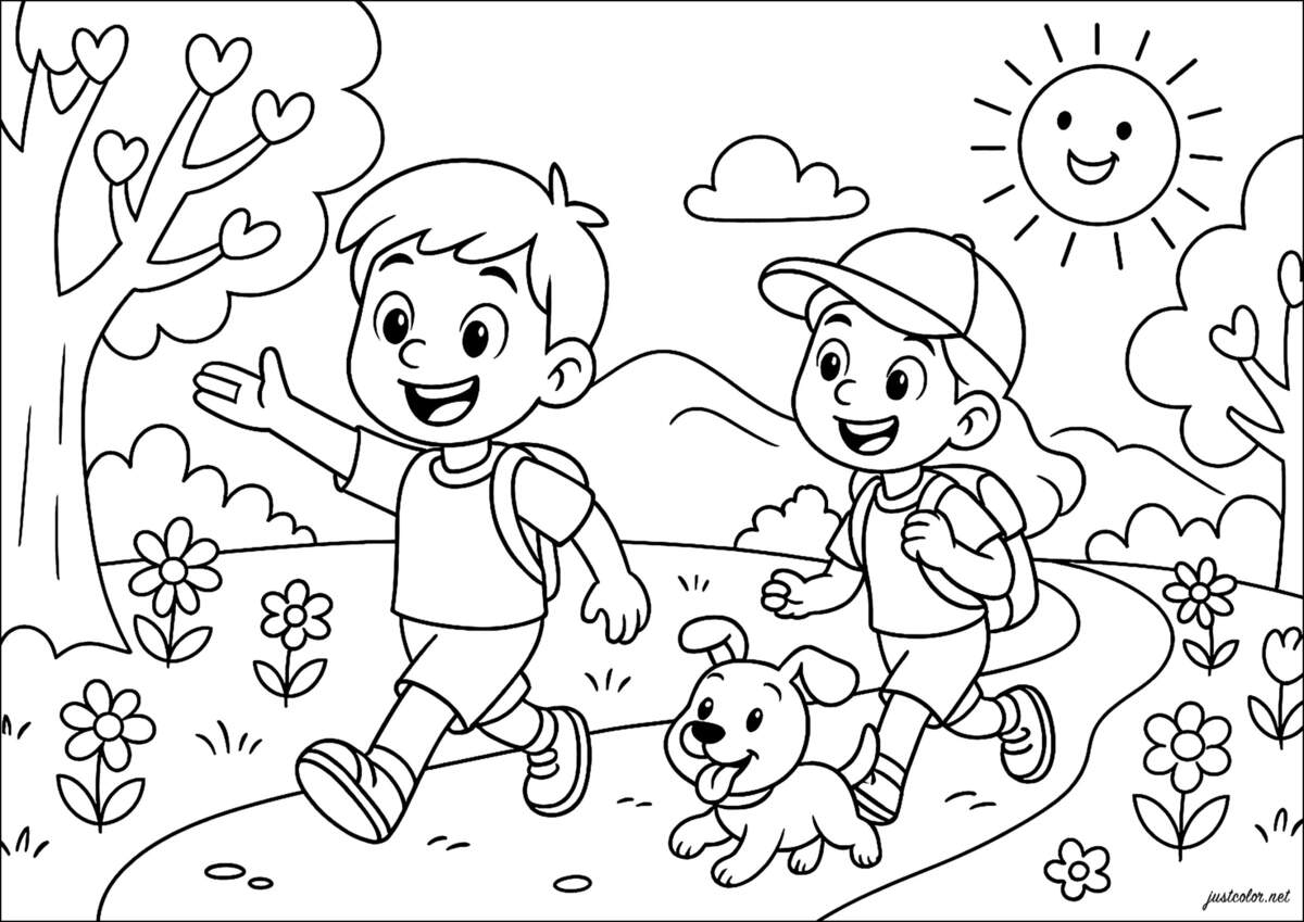 A Joyful Stroll With Friends Summer Coloring Pages A Joyful Stroll With Friends Summer Coloring Pages