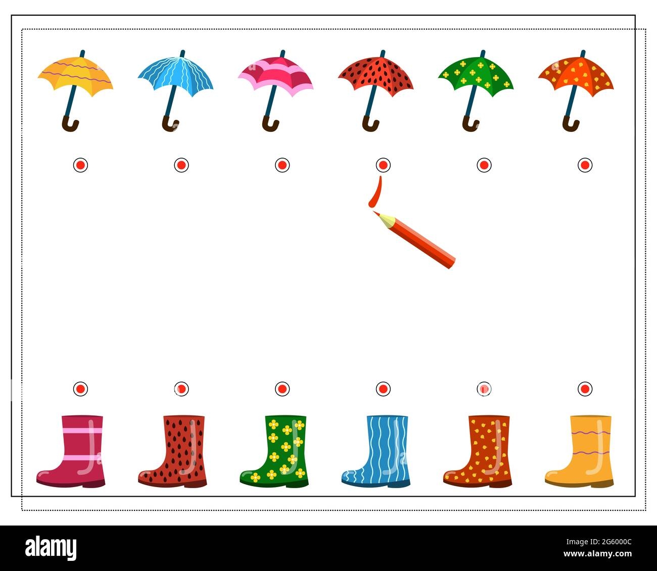 A Logical Game For Children Find A Pair For An Umbrella And A Boot With The Same Pattern Vector Isolated On A White Background Stock Vector Image Art Alamy