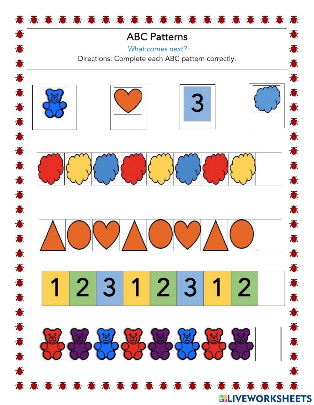 ABC Patterns Worksheet Worksheets Library Pattern Identification What Comes Next Worksheets For Preschool Kindergarten MegaWorkbook