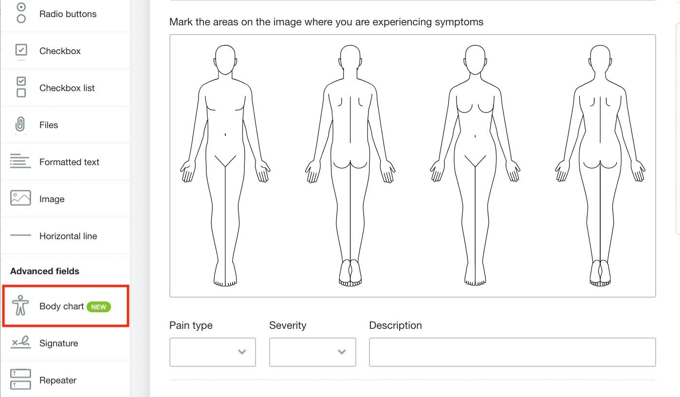 Add Body Charts To Your Web Form Hushmail Help Improve Patient Intake With Effective Pain Location Charts
