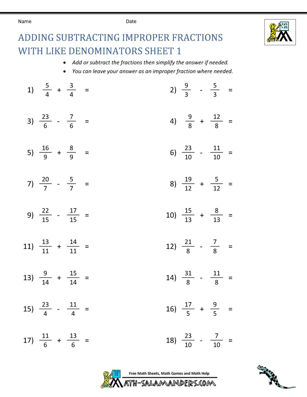 Adding Subtracting Fractions Worksheets Printable Grade 6 Easter Adding And Subtracting Mixed Numbers Worksheets