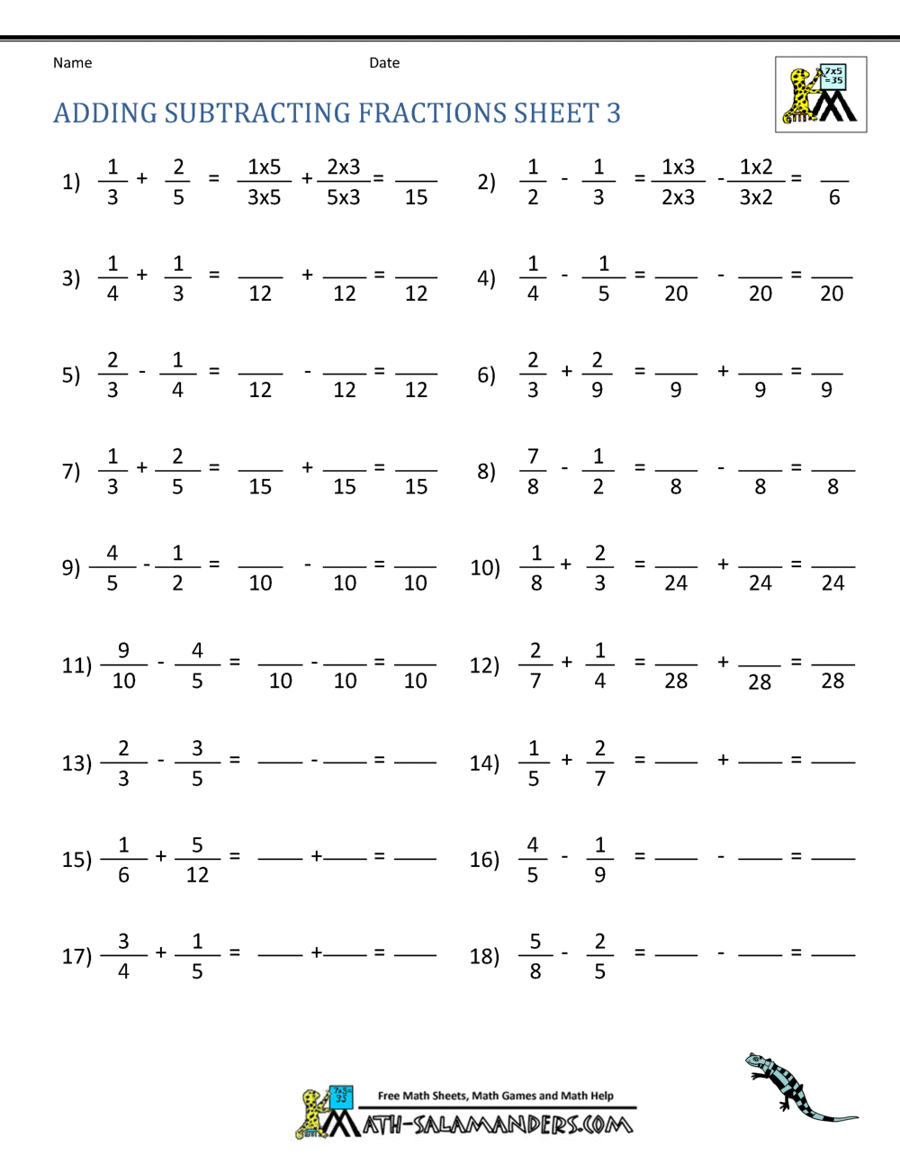 Adding And Subtracting Mixed Numbers Worksheets Printable
