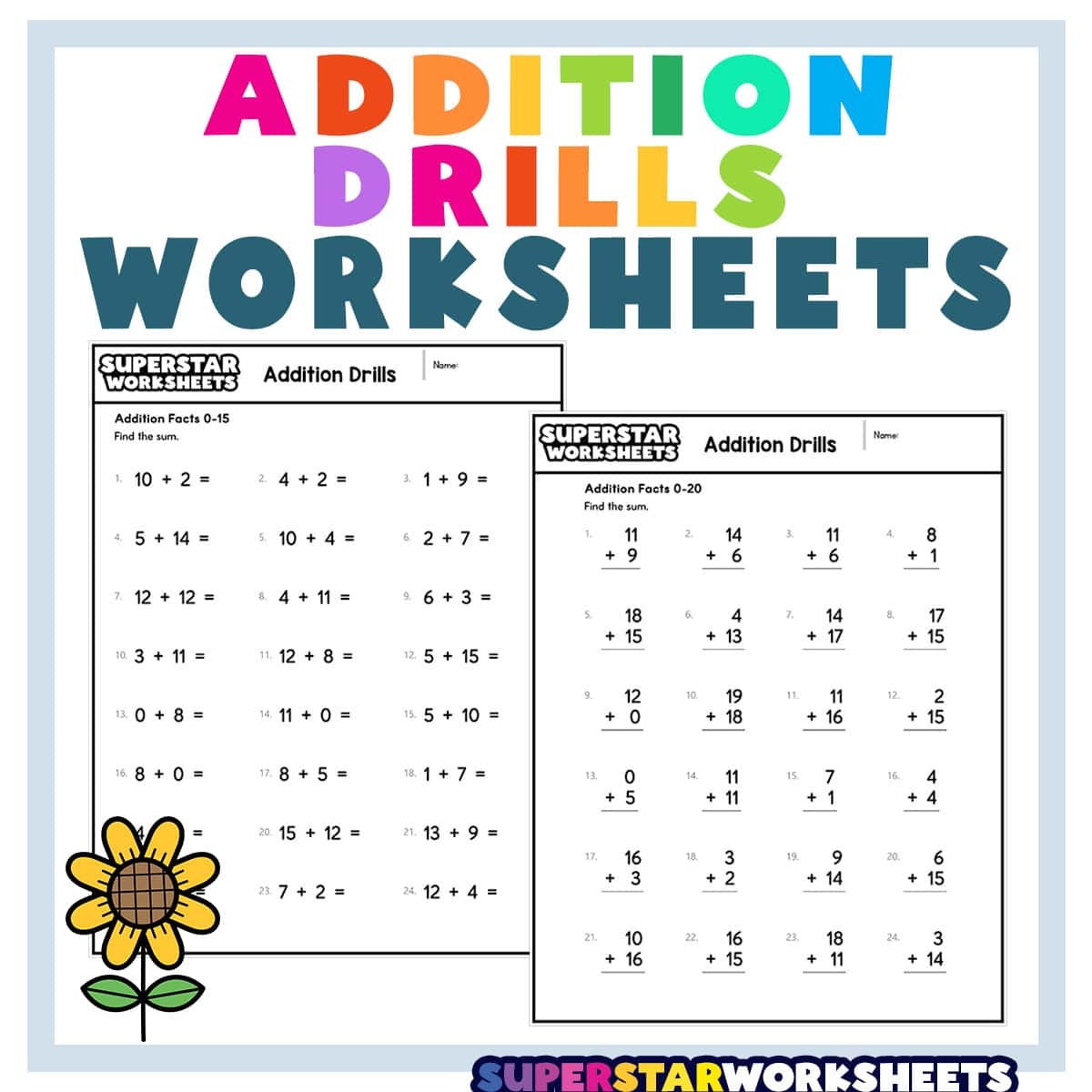 Addition Drills Superstar Worksheets Adding 1 10 100 Worksheets