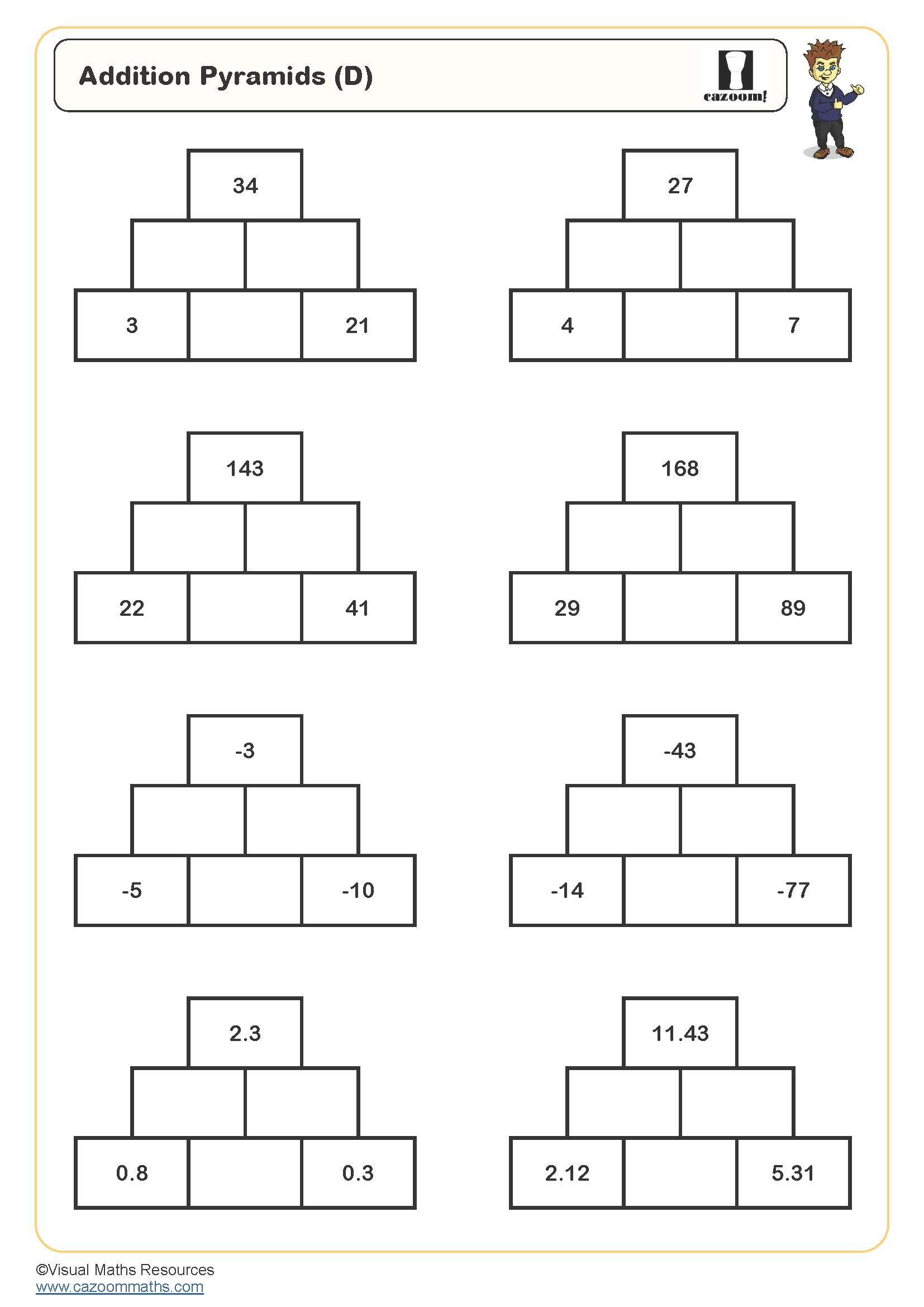 Addition Pyramids D Puzzle FREE Teaching Resources