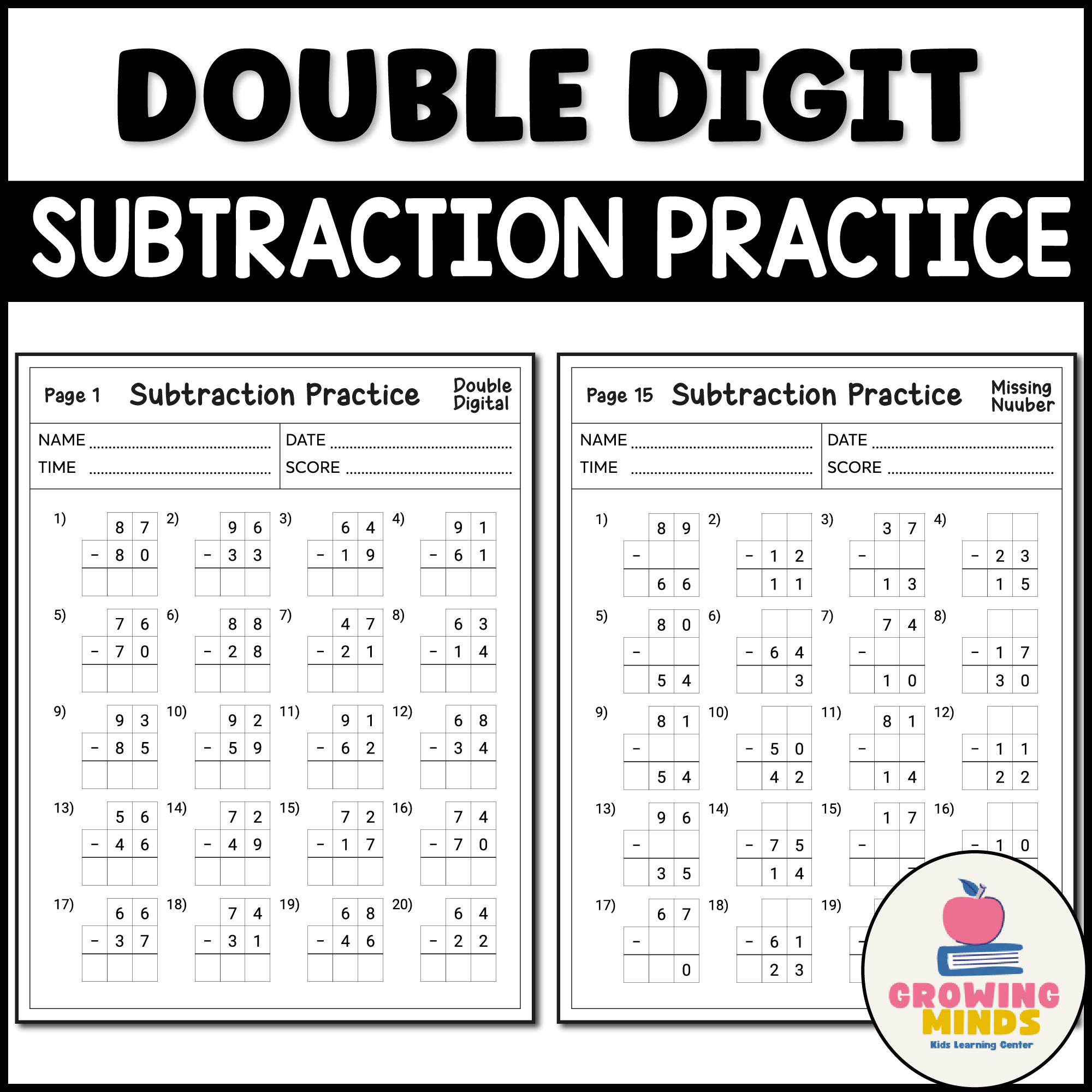 Addition Subtraction Math Bundle Double Digit With Missing Number Printable Made By Teachers Addition Subtraction Math Bundle Double Digit With Missing Number Printable Made By Teachers