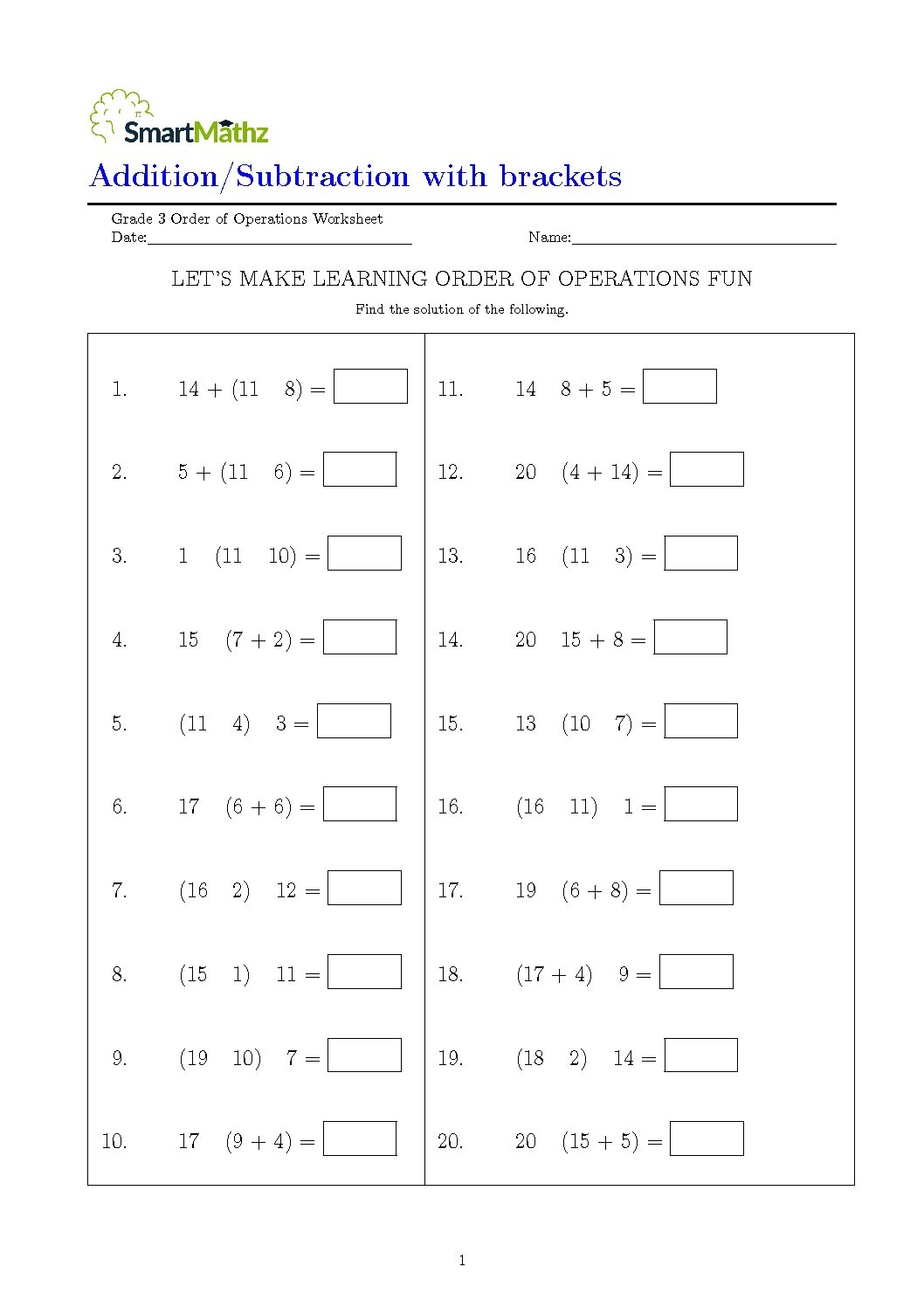 Addition Subtraction With Brackets SmartMathz