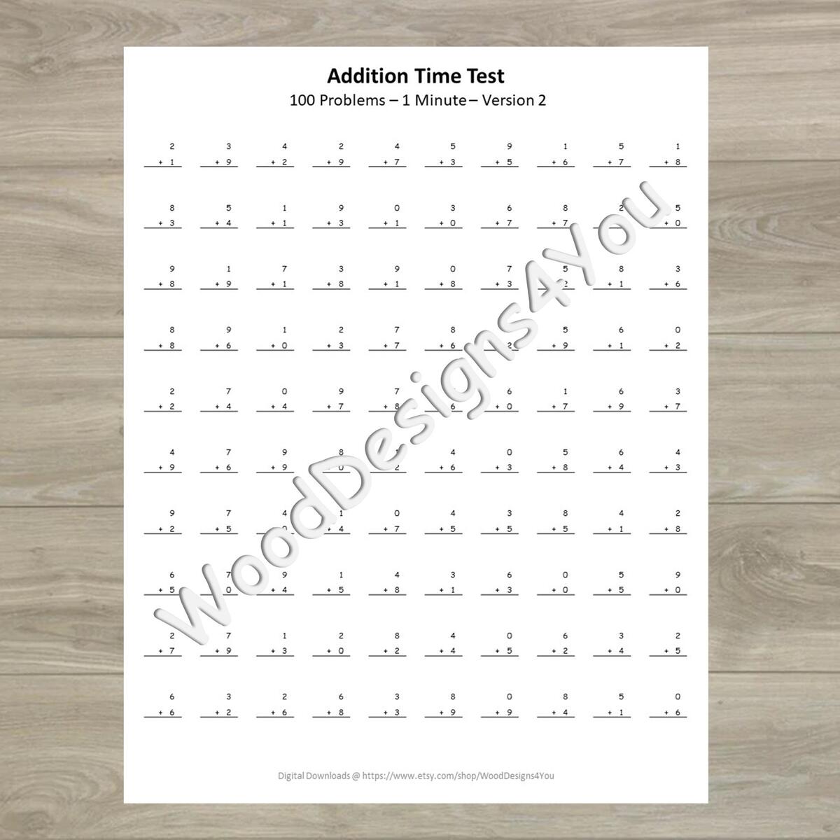 Addition Worksheets Mad Math Minute First And Second Grade Math Printable Math Drills Speed Tests Math Facts Etsy Israel
