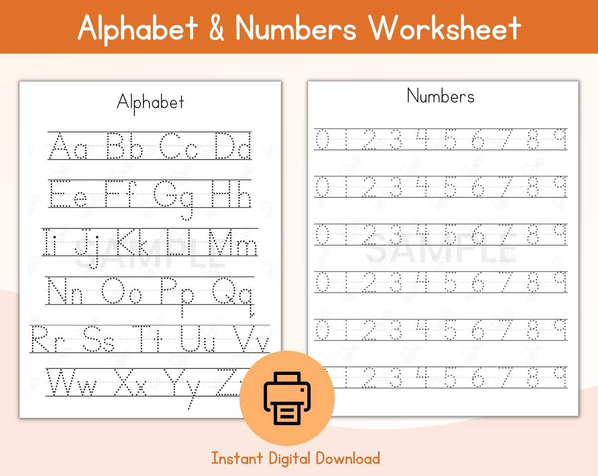 Alphabet Number Tracing Sheet ABC Tracing Handwriting Practice Number Tracing Tracing Printable Etsy