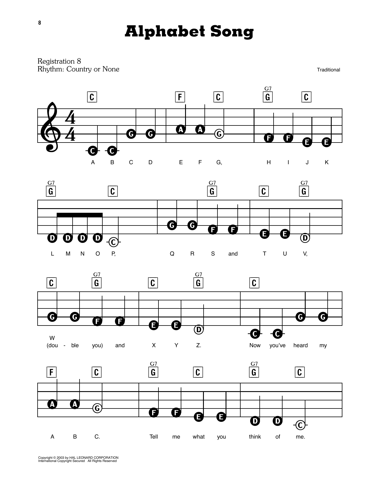 Alphabet Song By Traditional Sheet Music For E Z Play Today At Sheet Music Direct