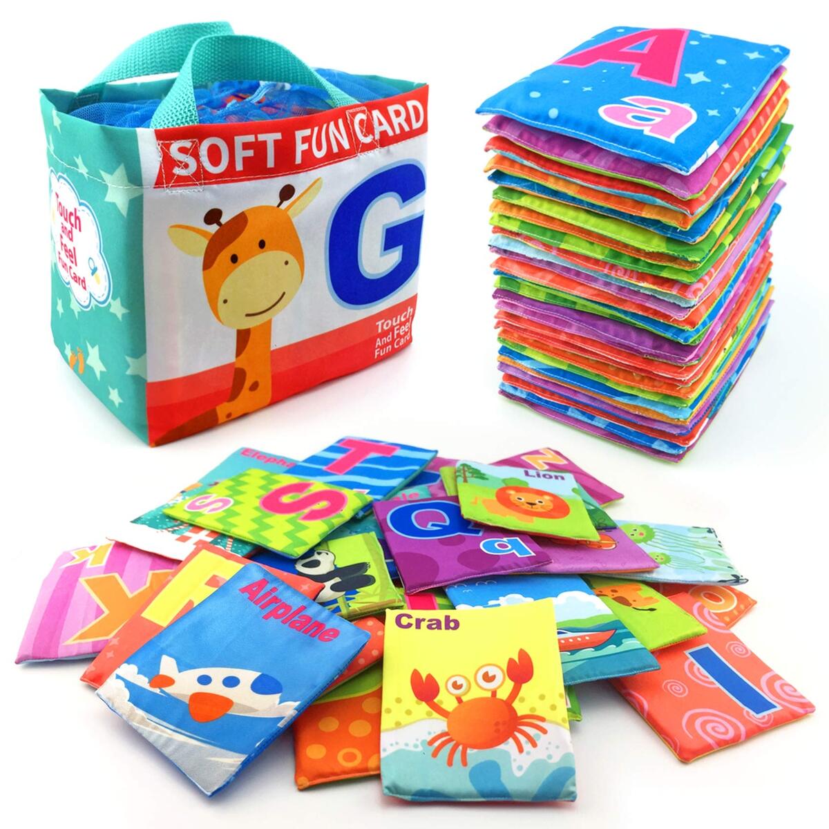 Amazon 26 Pieces Soft Alphabet Cards With Cloth Storage Bag For Babies Infants Toddlers And Kids ABCs Learning Flash Cards Best Early Educational Toys For 0 1 2 3 Years Old Boys