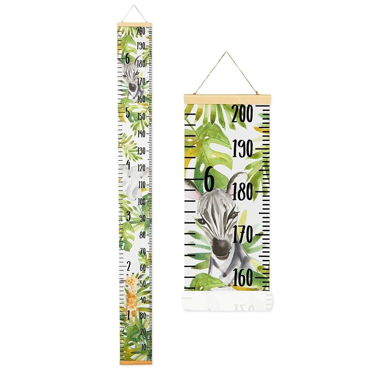 Amazon Juvale Height Chart For Kids Safari Canvas 7 9 X 79 In Green White Canvas Wood Growth Chart For Wall Jungle Theme Nursery Decor Wild Animal Theme Nursery Baby