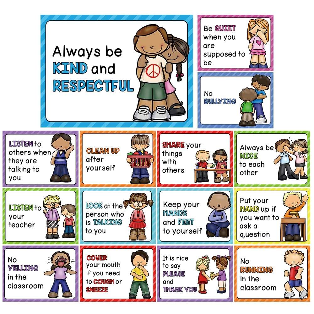 Amazon Lachilly 15 Sheets Classroom Rules Educational Poster For Preschool Home Middle And High School Classroom Wall Decoration Language Arts Charts Toddler Learning Toys Bulletin Board Set Office Products WhatSign Class Rules Chart For Classroom Walmart