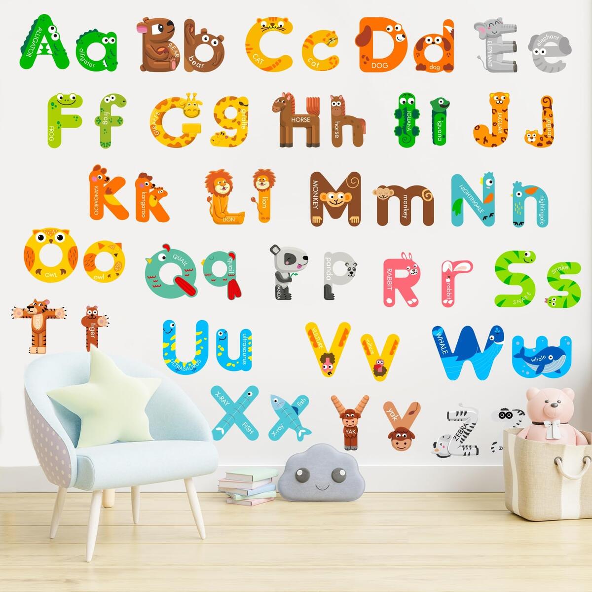 Amazon Whaline 8 Sheets Alphabet Letters Wall Decals Cute Animal 26 Uppercase Lowercase Wall Stickers Peel And Stick Removable Stickers For Nursery Playroom Classroom Decor Tools Home Improvement