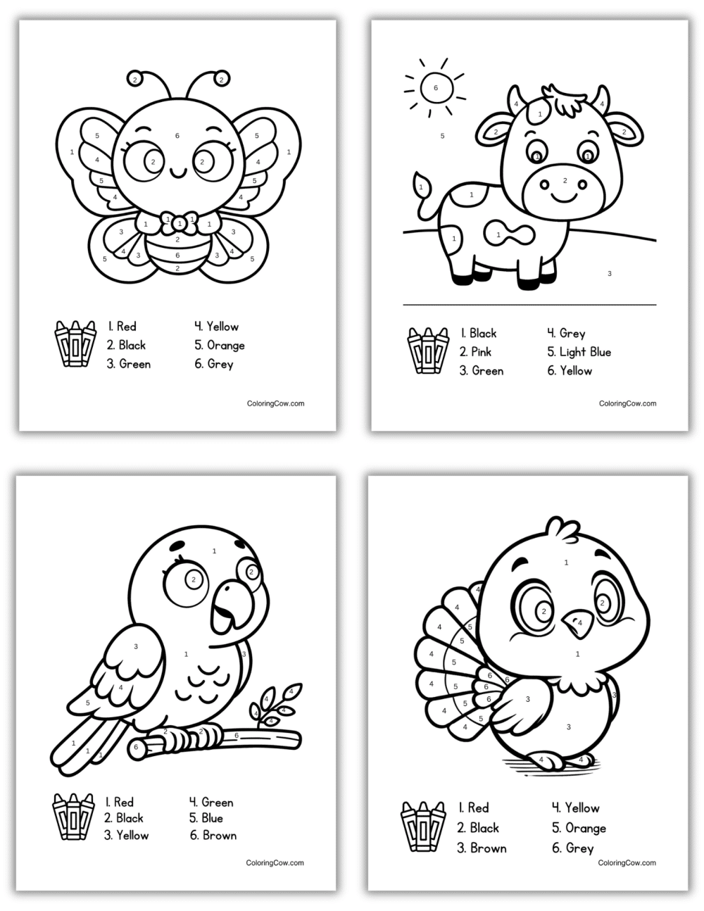 Animals Color By Number Coloring Page Book Coloring Cow