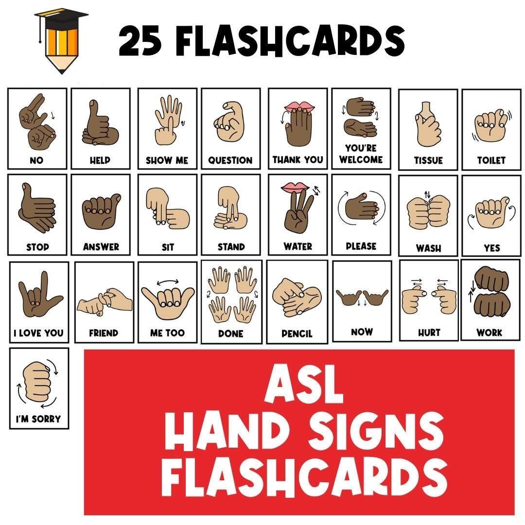 ASL FLASHCARDS Hand Signs Sign Language Flashcards Communication Flash Cards ASL Busy Book Autism Hand Signals Deaf