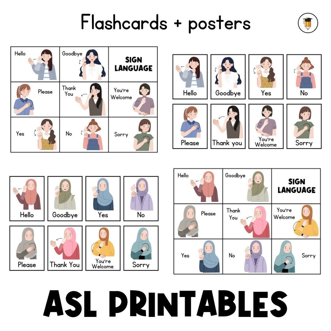 ASL Hand Gestures Women Hand Signs Sign Language Flashcards Communication Flash Cards ASL Autism Visuals Hand Signal Deaf