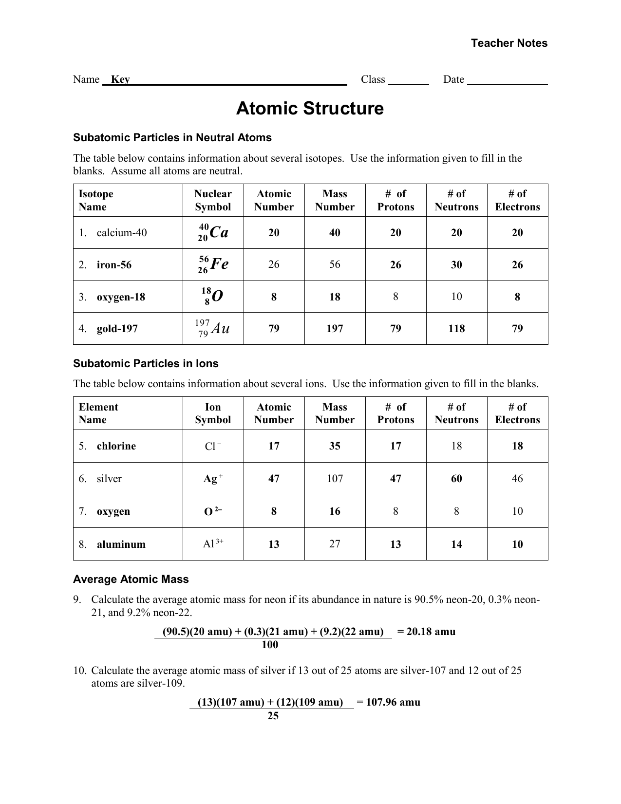 Atomic Structure Worksheet Protons Neutrons Electrons Atomic Structure Worksheet Protons Neutrons Electrons