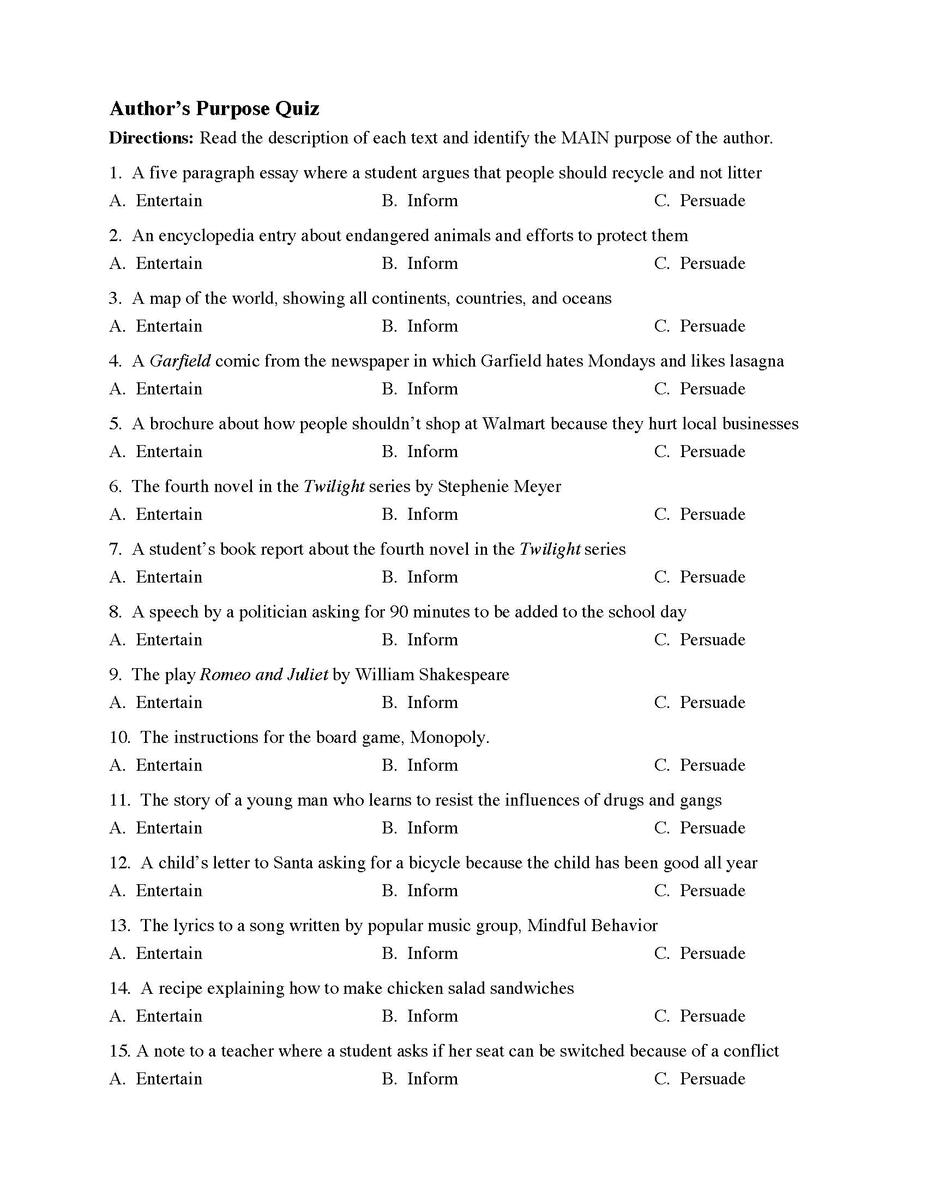 Englishlinx Author S Purpose Worksheets