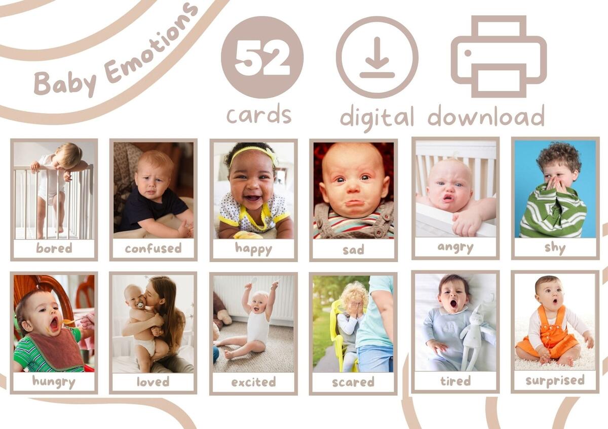 Baby Emotions Feelings Expressions Digital Download Cards Real Face Mental Health Cognitive Development Communication Teacher Made Etsy