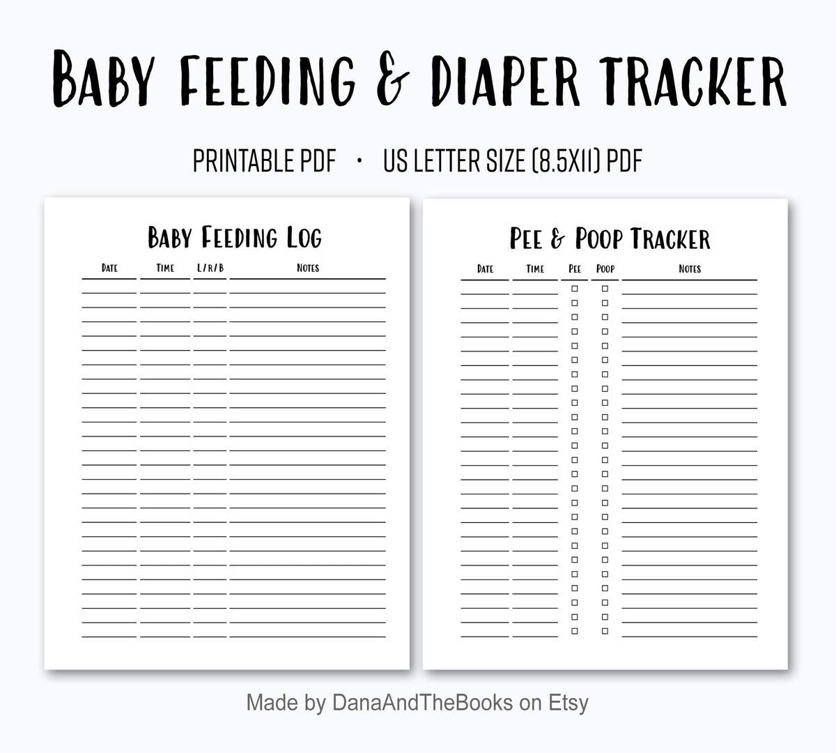Baby Feeding And Diaper Tracker PDF Breastfeeding Log Pee Poop Tracker Simple Baby Log Instant Digital Download US Letter Size Etsy